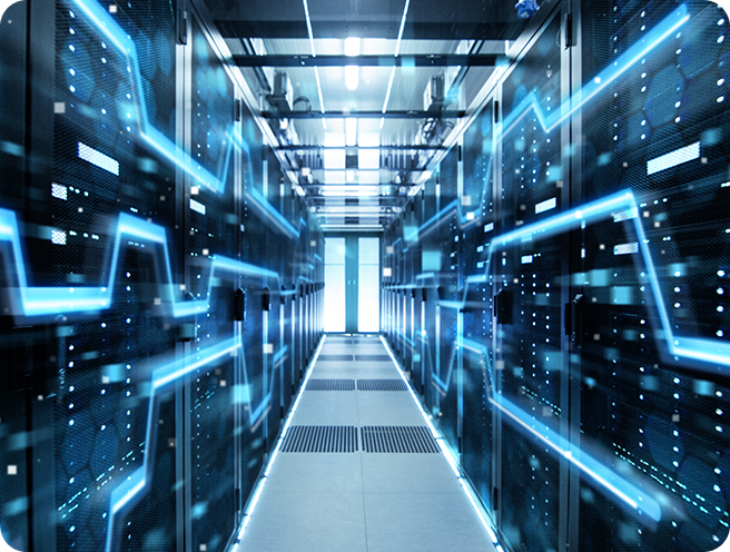 Servidores de data center, responsáveis por armazenar e processar dados da internet